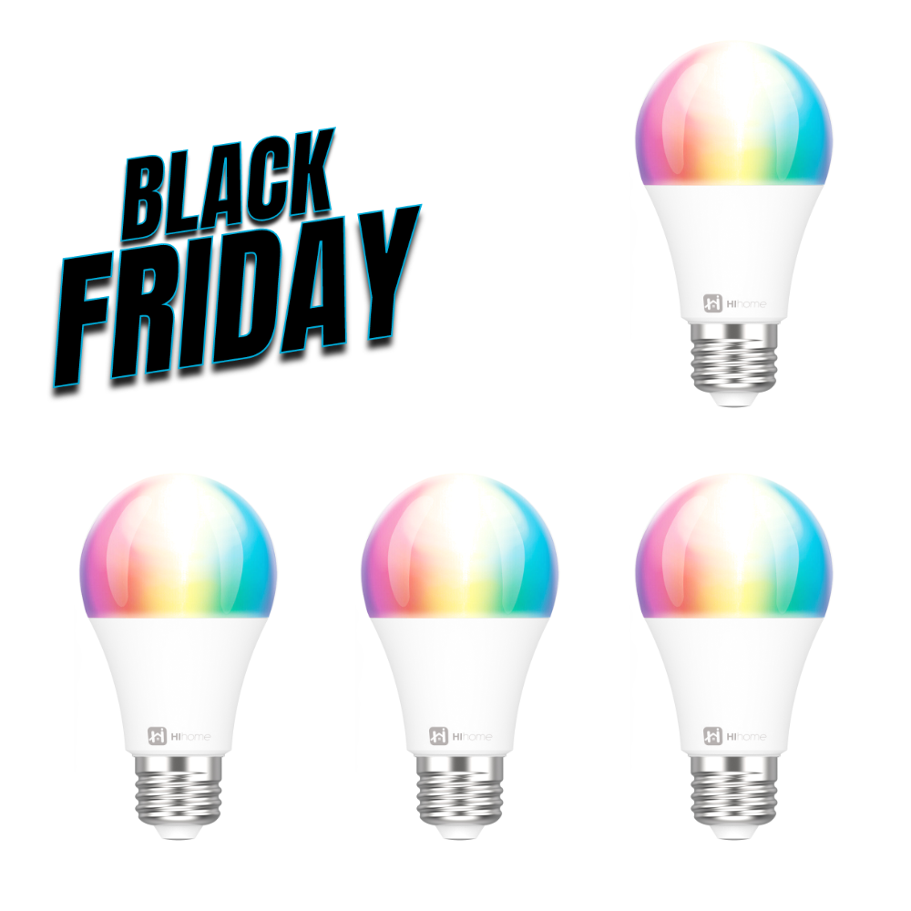 4-pack Hihome Smart LED WiFi Bulb Gen.2 RGB 16M Colors + Warm White 2700K to Cool White 6500K