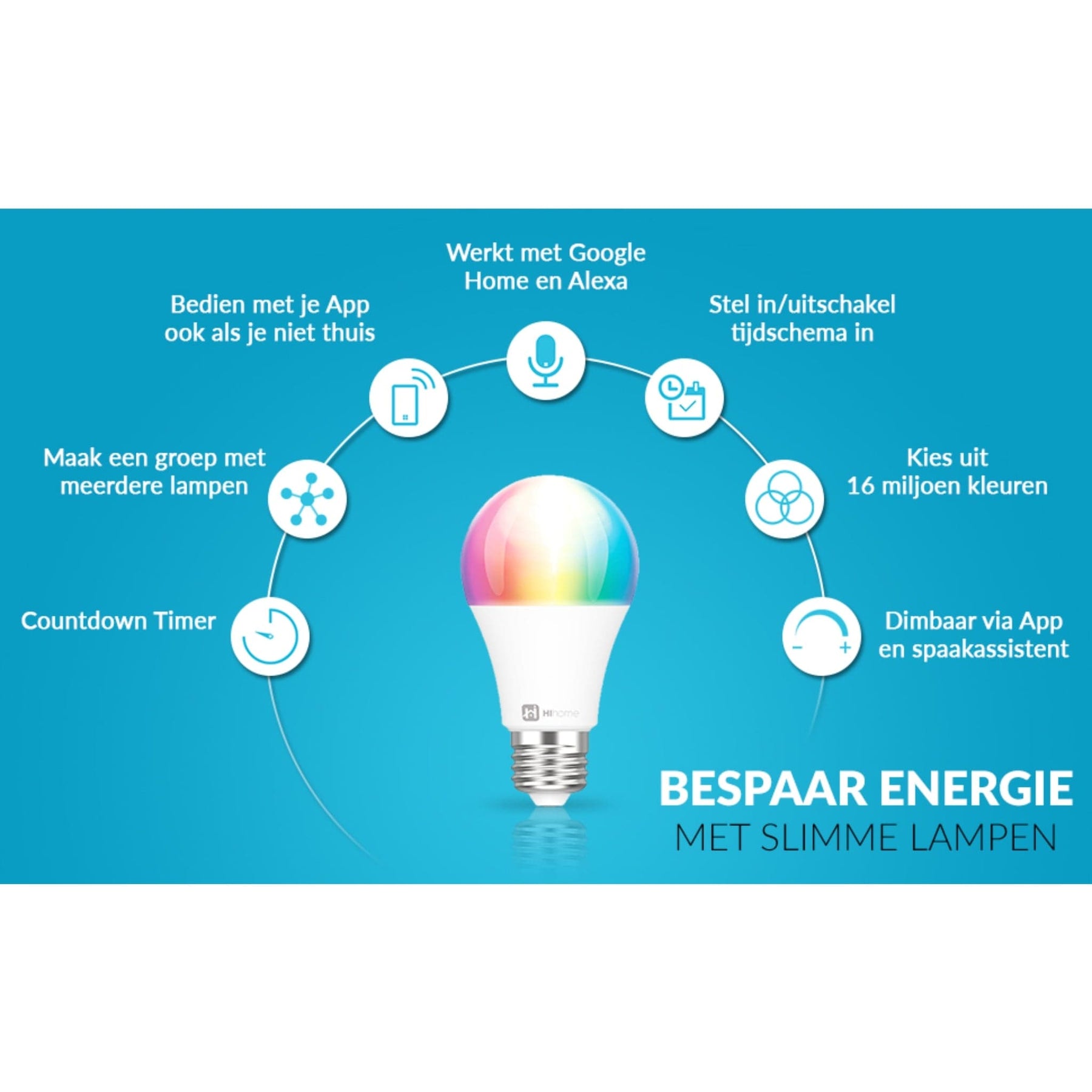 6-Pack Hihome Smart LED WiFi Bulb Gen.2 RGB 16M Colors + Warm White 2700K to Cool White 6500K