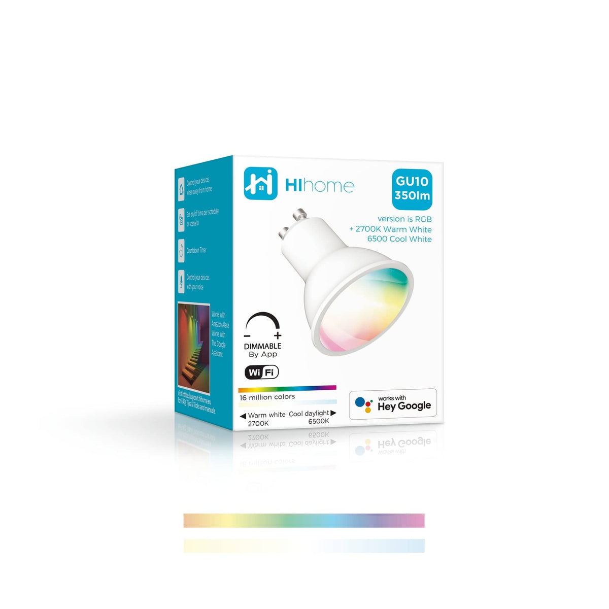 Hihome Smart LED WiFi pære GU10 Gen.2 RGB 16M farver + Varm hvid 2700K til Cool Hvid 6500K