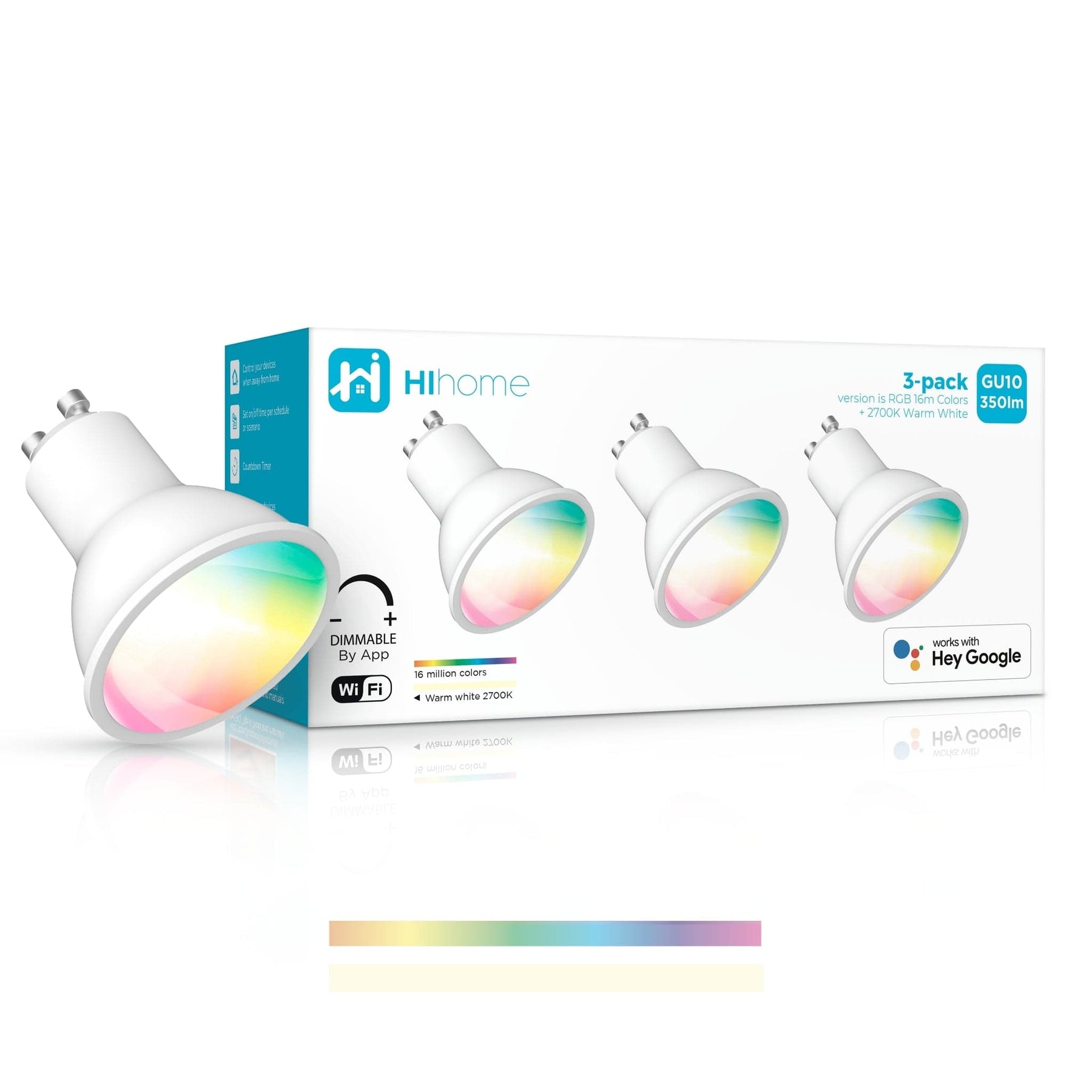 Hihome 3-pack Hihome Smart LED WiFi GU10 RGB 16M Colors + Warm White 2700K WAL-GU10RGBW 3-pack
