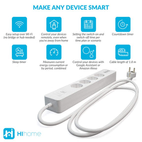 Hihome Hihome WiFi Smart Power Strip 16A - met energiemeting en USB WPS-4UEM